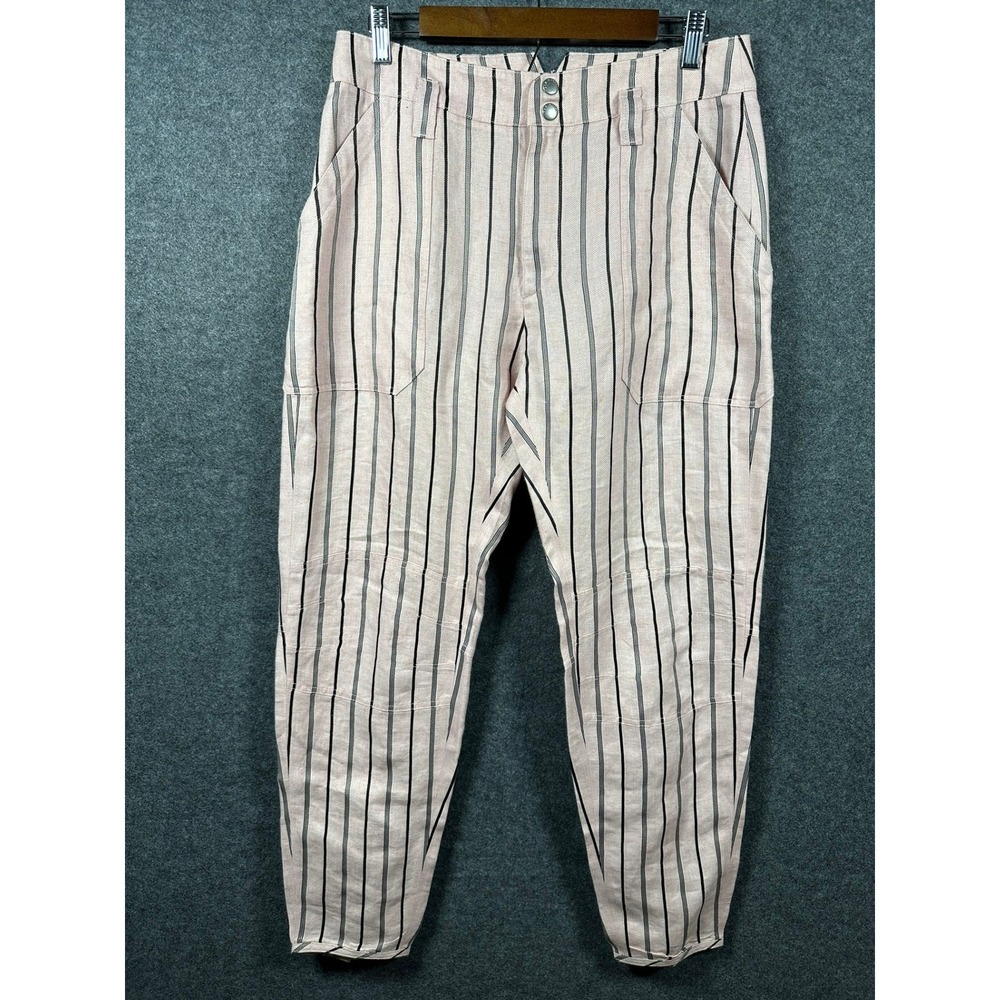 Rag & Bone Women Size 8 Striped Claudia Linen Pants In Pink Stripe‎ Ankle Zip